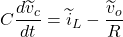 \[C\frac{d{\widetilde{v}}_{c}}{dt} = {\widetilde{i}}_{L} - \frac{{\widetilde{v}}_{o}}{R}\]