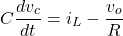 \[C\frac{d{v}_{c}}{dt} = {i}_{L} - \frac{{v}_{o}}{R}\]